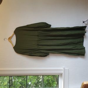 Green Linen Dress 3/4 Sleeve with Pockets